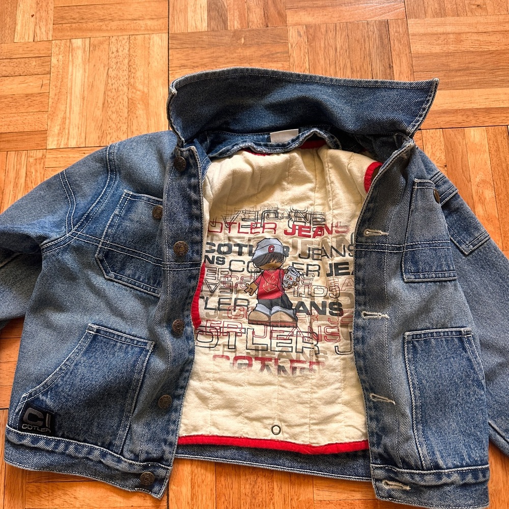 Denim Kids Jacket with Lined Graphic Interior - Blue